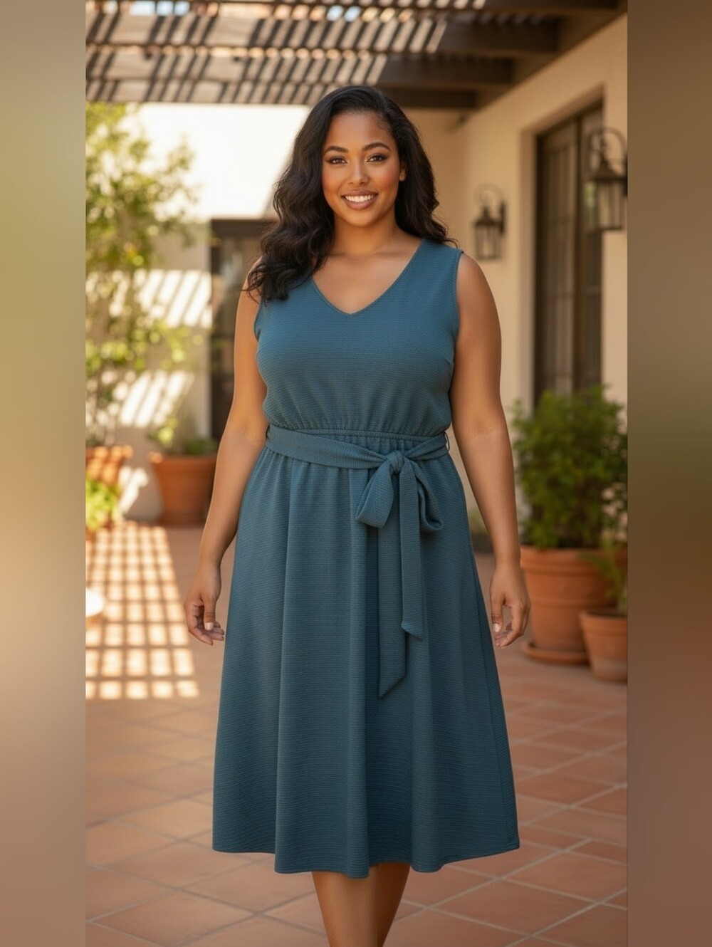 Lane Bryant Sleeveless Teal Midi Dress with Tie Waist
